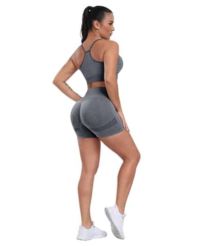 CHRLEISURE Women's 4 Packs Workout Gym Shorts, High Waisted Butt Lifting Scrunch Butt Seamless Booty Shorts(Black,Black,DGray,LGray,XL) - Image 5