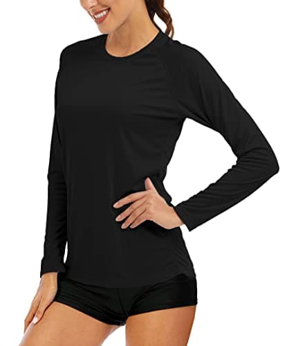 MAGCOMSEN Women's Hiking Shirt, UV Protection, Long Sleeve, Rash Guard, Fishing, Running, Swim - Black - Image 1