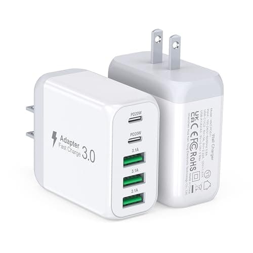 USB C Wall Charger Block, 2Pack 50W 5-Port C Charger Fast Charging Block PD Power Adapter +QC 3.0 Multiport Type C Box Brick Cube USB A Wall Plug for iPhone 16/15/14 Pro Max Plus, iPad,Samsung Galaxy - Image 1
