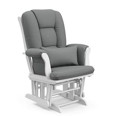 Storkcraft Tuscany Custom Glider and Ottoman with Free Lumbar Pillow (White/Grey) - Cleanable Upholstered Comfort Rocking Nursery Chair with Ottoman - Image 6