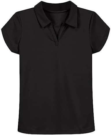 Nautica Girls' School Uniform Short Sleeve Performance Polo, Black, Medium(8/10) - Image 1