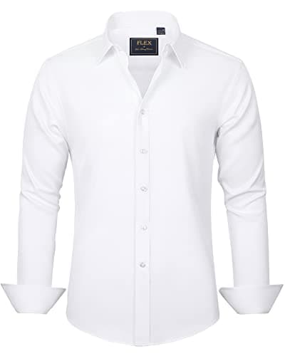 J.VER Men's Dress Shirts Solid Long Sleeve Stretch Wrinkle-Free Formal Shirt Business Casual Button Down Shirts White XL - Image 1