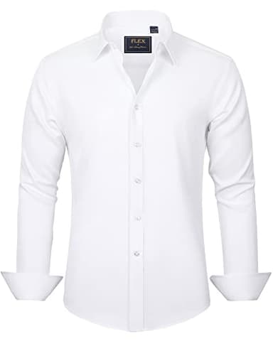 J.VER Men's Dress Shirts Solid Long Sleeve Stretch Wrinkle-Free Formal Shirt Business Casual Button Down Shirts White XL - Image 1