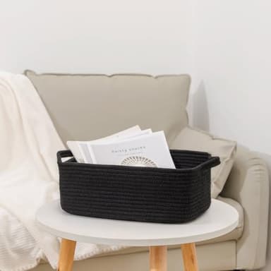 CubesLand Cute and Durable Small Cotton Rope Basket for Organizing, Woven Closet Storage Bin,Shelves Closet Storage Basket, Bathroom Storage Organizer Bin, Nursery Toy Basket Bin, Black Basket - Image 4