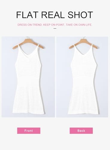 Dokotoo Sexy Swim Cover Up for Women 2025 Summer Fashion Scoop Neck Sleeveless Crochet Hollow Out Knit Mesh Spaghetti Straps Swimsuit Bikini Beach Dress Cruise Essentials Outfits All White Medium - Image 4