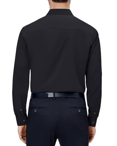 Alimens & Gentle Mens Dress Shirts 4-Way Stretch Long Sleeve Collared Casual Solid Wedding Dating Button Down Shirt Black - Image 2