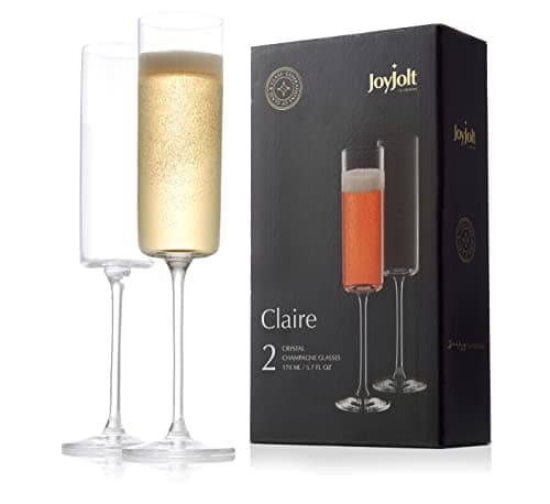JoyJolt Champagne Flutes, Claire Collection Crystal Champagne Glasses Set of 2, 5.7 Ounce Capacity, Exquisite Craftsmanship, Ideal for Home Bar, Special Occasions – Made in Europe - Image 1