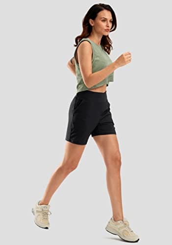 SANTINY Women's 6'' Athletic Long Shorts with 4 Pockets High Waisted Bermuda Shorts for Women Walking Running Casual (Black_M) - Image 6