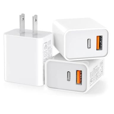 3 Pack USB C Wall Charger, 20W Durable Dual Port QC+PD 3.0 Power Adapter, Double Fast Plug Charging Block for iPhone 13/14/15/16/16 Pro/Pro Max/Plus, XS/XR/X, Watch Series 8/7 Cube，White - Image 1