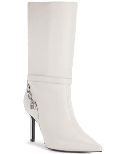 Karl Lagerfeld Paris Women's Sharina Mid-Calf Heeled Bootie Ankle Boot, Soft White, 8 - Image 1