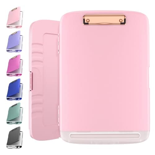 YEAHVIY Clipboard with Storage, Large Capacity Nursing Clipboards with Low Profile Clip, Heavy Duty Plastic Storage Clipboard with Pen Holder, Side-Opening (Light Pink with Rose Gold Clip) - Image 1