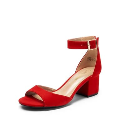 DREAM PAIRS Womens Heels, Chunk Low Heel Comfortable Pump Sandals Dress Shoe,Size 8.5,Red/Suede,CHUNKLE - Image 1