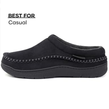 Zigzagger Men's Slip On Moccasin Slippers, Indoor/Outdoor Warm Fuzzy Comfy House Shoes, Fluffy Wide Loafer Slippers,Jet Black, 11-12 D(M) US - Image 4