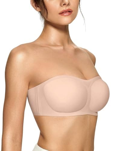 OEAK Womens Strapless Bandeau Bras Non Slip Bra Push Up Wireless Padded Bralette Supportive Seamless Bra Comfortable Tube Bras M Nude - Image 1