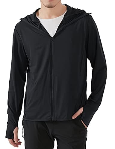 Locachy Men's UPF 50+ Sun Protection Outdoor Lightweight Full Zip Hoodie Jacket Long Sleeve Fishing Hiking Performance Shirt Black XL - Image 1