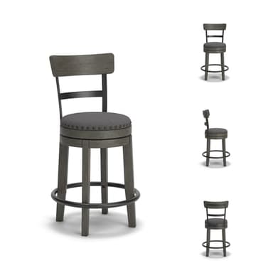 Signature Design by Ashley Caitbrook | Farmhouse Swivel 24" Counter Height Barstool – 360° Swivel, Upholstered with Nailhead Trim, Metal & Wood Frame, Gray - Image 7