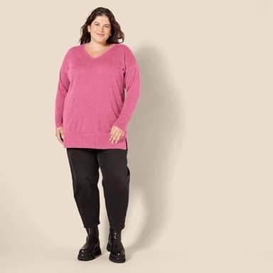 Amazon Essentials Women's Lightweight Long-Sleeve V-Neck Tunic Sweater (Available in Plus Size), Pink Heather, XX-Large - Image 6