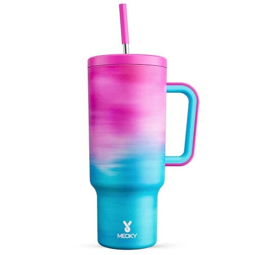 Meoky 40 oz Tumbler with Handle and Straw, Tumbler with Lid and Straw, Insulated Stainless Steel Travel Mug, 100% Leak-proof, Keeps Cold for 34 Hours or Hot for 10 Hours (Marshmallow) - Image 1