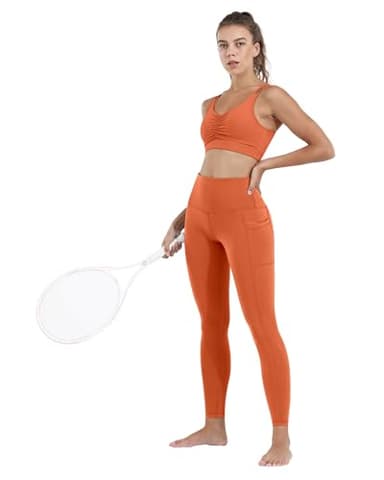 CHRLEISURE Leggings with Pockets for Women, High Waisted Tummy Control Workout Yoga Pants(5 Packs, Black,Gray,Orange,Coral Pink,Blue, 3XL) - Image 3