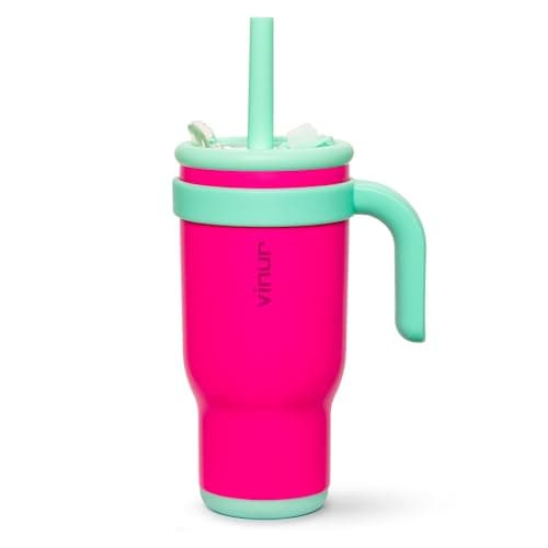 VINUR Insulated Tumbler with Handle 17 oz Stainless Steel Double Wall Vacuum Tumbler Travel Water Cup with Lid and Straw(Rose Pink) - Image 1