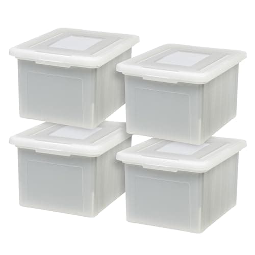 IRIS USA File Box, Plastic File Organizer with Lids for Letter/Legal File, Portable Document Box For Moving, Storage Bin with Durable and Secure Lid, Stackable Nestable BPA-Free, Pearl 35 Qt. 4 Pack - Image 1