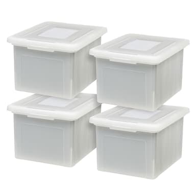 IRIS USA File Box, Plastic File Organizer with Lids for Letter/Legal File, Portable Document Box For Moving, Storage Bin with Durable and Secure Lid, Stackable Nestable BPA-Free, Pearl 35 Qt. 4 Pack - Image 1