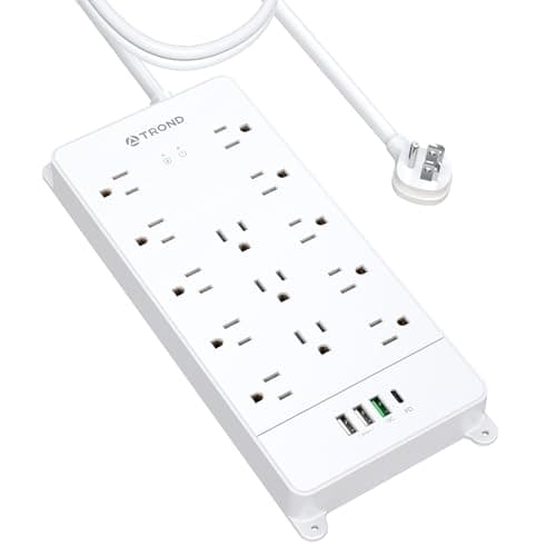 TROND Surge Protector Power Strip 10 ft, Flat Plug Long Extension Cord, 13 Wide Spaced Outlets, 4000 Joules, 32W Quick Charge 3.0 & USB C, Wall Mount, Under Desk, Heavy Duty, ETL Listed, White - Image 1