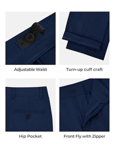 Marvelous World Boys Navy Slim Fit Suits Set Formal Suits 3-Piece Size 18 Suits for Kids Toddler Tuxedos Dresswear Ring Bearer Outfit Boys Wedding Suits Dress Clothes Teen Youth Adjustable Waist - Image 6