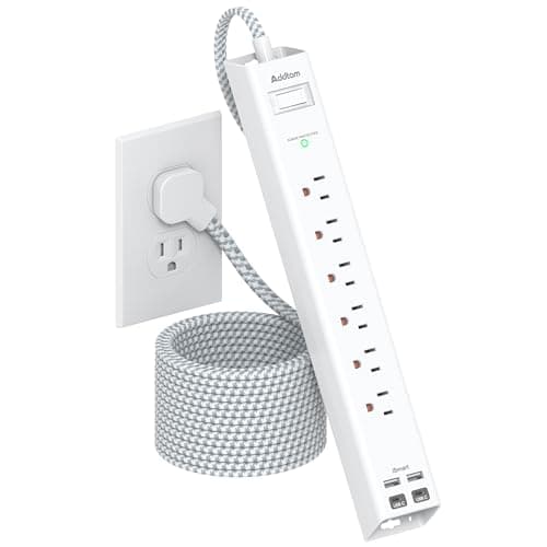 Extension Cord 10 ft - Long Power Strip Surge Protector, 6 AC Outlet 4 USB (2 USB C), Flat Plug, Wall Mount, Multi Plug Outlet Extender Desk Charging Station for Home Office Dorm Room Essentials - Image 1