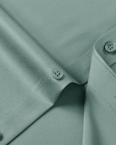 J.VER Men's Dress Shirts Solid Long Sleeve Stretch Wrinkle-Free Formal Shirt Business Casual Button Down Shirts Green Grey Medium - Image 6
