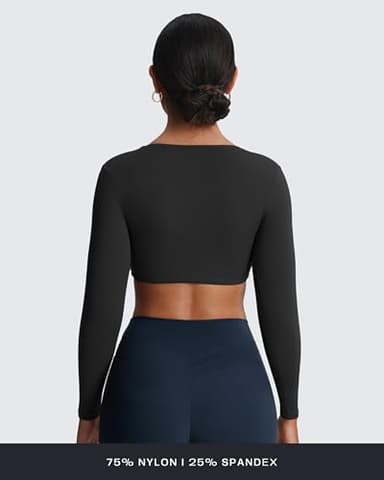 Aoxjox Long Sleeve Crop Tops for Women Sienna Twist Deep V Workout Cropped T Shirt Top (Black, Medium) - Image 4