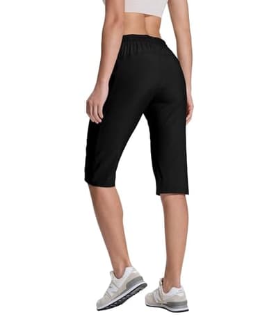 UPGET Womens Bermuda Shorts,15" Knee Length Capri Long Short Lightweight Quick Dry Hiking Shorts with Pockets for Walking Fishing Black XL - Image 2