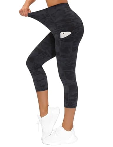THE GYM PEOPLE Thick High Waist Capris Yoga Pants with Pockets, Tummy Control Workout Running Yoga Leggings for Women - Image 3