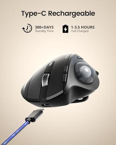 ProtoArc Wireless Trackball Mouse, EM01 NL Ergonomic Bluetooth Rollerball Thumb Rechargeable Computer Laptop Mouse, Adjustable Angle & 3 Device Connection for PC, Mac, Windows-Gray Ball - Image 6