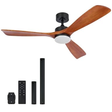 VONLUCE Ceiling Fans with Lights, 52 Inch Ceiling Fan and Remote, 6 Speed Reversible Noiseless DC Motor, 3CCT, Wood Ceiling Fan for Outdoor Indoor Farmhouse Patios, Walnut - Image 1