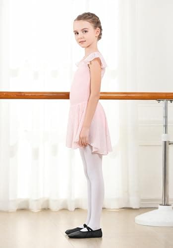 DIPUG Girls Dance Dress Ballet Leotards for Girls Toddler Ballet Outfit Shiny Skirts Ruffle Sleeve and Bow Back Pink Size Kids 4t 5t 6 S - Image 5