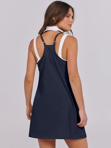 ANRABESS Women Summer Dress 2025 Beach Vacation Outfits Tennis Athletic Workout Romper Dress Built in Shorts Travel Clothes Navy Blue Medium - Image 5