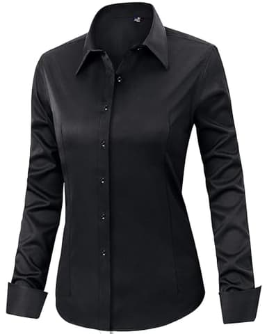J.VER Womens Dress Shirts Long Sleeve Button Down Shirt Wrinkle-Free Business Casual Blouse Office Work Tops Black Medium - Image 3