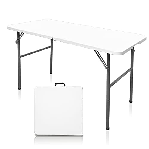 Gocamptoo Folding Table,4ft Indoor Outdoor Heavy Duty Portable Folding Square Plastic Dining Table w/Handle, Lock for Picnic, Party, Camping (4 FT) … - Image 1