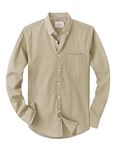 Alimens & Gentle Mens Solid Oxford Shirt Long Sleeve Dress Shirt Work Casual Button Down Shirts with Pocket Light Khaki - Image 1