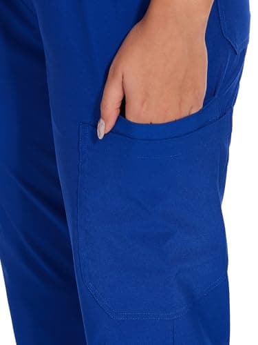 COZYFIT Scrubs for Women - V-Neck Top & Cargo Pants Scrubs Set with 10 Pockets - Royal Blue, 3XL, Tall - Image 5