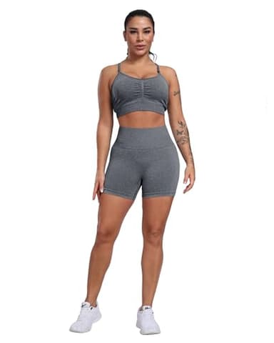 CHRLEISURE Women's 4 Packs Workout Gym Shorts, High Waisted Butt Lifting Scrunch Butt Seamless Booty Shorts(Black,Black,DGray,Wine,M) - Image 3