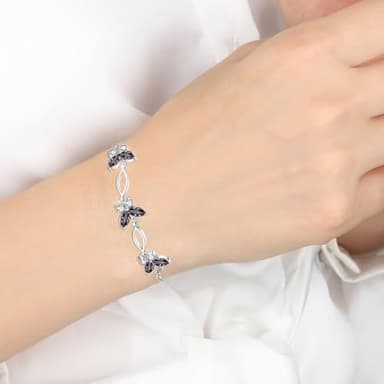 Gifts for Birthday,Holiday,Anniversary,Butterflies Bracelet Sterling Silver Jewelry Adjustable and Charming Link Bracelet for Women Ideal Gifts for Her (Colorful) - Image 2