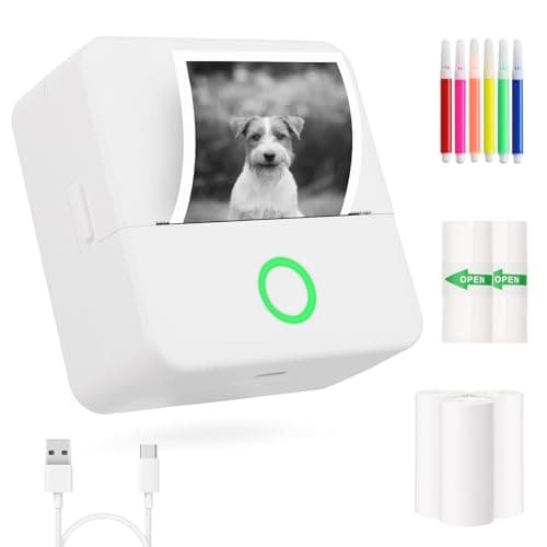 mafiti Thermal Pocket Printer Portable Inkless Bluetooth Mini Sticker Wireless Lable Printer Pictures Print for Scrapbook Journal Sticky Label with 6 Rolls Thermal Paper - Image 1