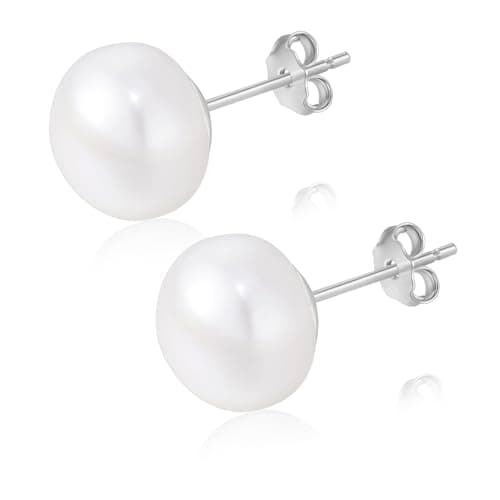 Pearl Stud Earrings for Women 10mm Pearl Stud Earring 18K White Gold Plated Sterling Silver Post Hypoallergenic White Pearl Earrings for Women - Image 1