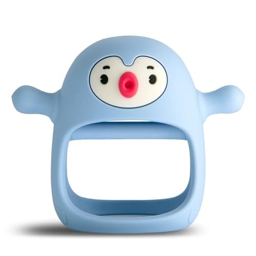 Smily Mia Baby Teething Toys for 0-6Months, Teethers for Babies 3-6Months | Penguin Teether | Hand Teether |Teething Mittens for Teething Relief, Baby Pacifier |New Born Essentials, Light Blue - Image 1