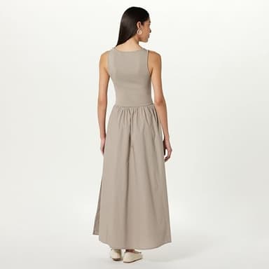 The Drop Women's Dia Mixed Fabric Midi Tank Dress Vintage Khaki, XS - Image 2