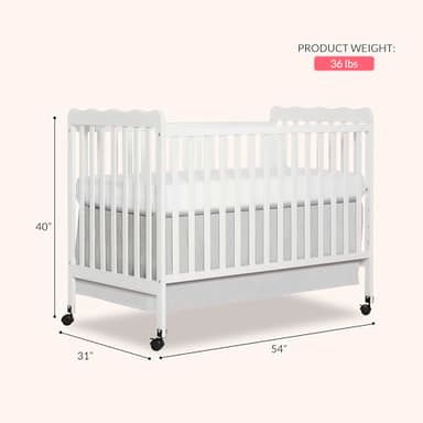 Dream On Me Carson Classic 3-in-1 Convertible Full-Size Baby Crib in White, GreenGuard Gold & JPMA, 4 Mattress Heights, Converts to Day & Toddler Bed, Locking Wheels, Classic Nursery Design - Image 3