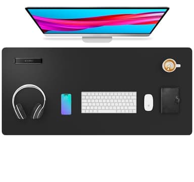 Aothia Leather Desk Pad Protector, Mouse Pad, Office Desk Mat, Non-Slip PU Leather Desk Blotter, Laptop Desk Pad, Waterproof Desk Writing Pad for Office and Home (Black,36" x 17") - Image 1