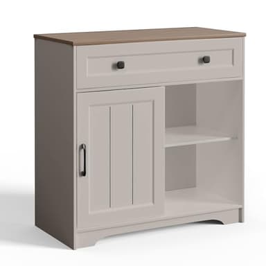Algglobuy Buffet Cabinet, Coffee Bar Cabinet with a Drawer, Modern Kitchen Storage Cabinet with Adjustable Shelf, Sideboard Storage with Sliding Door, Gray - Image 1